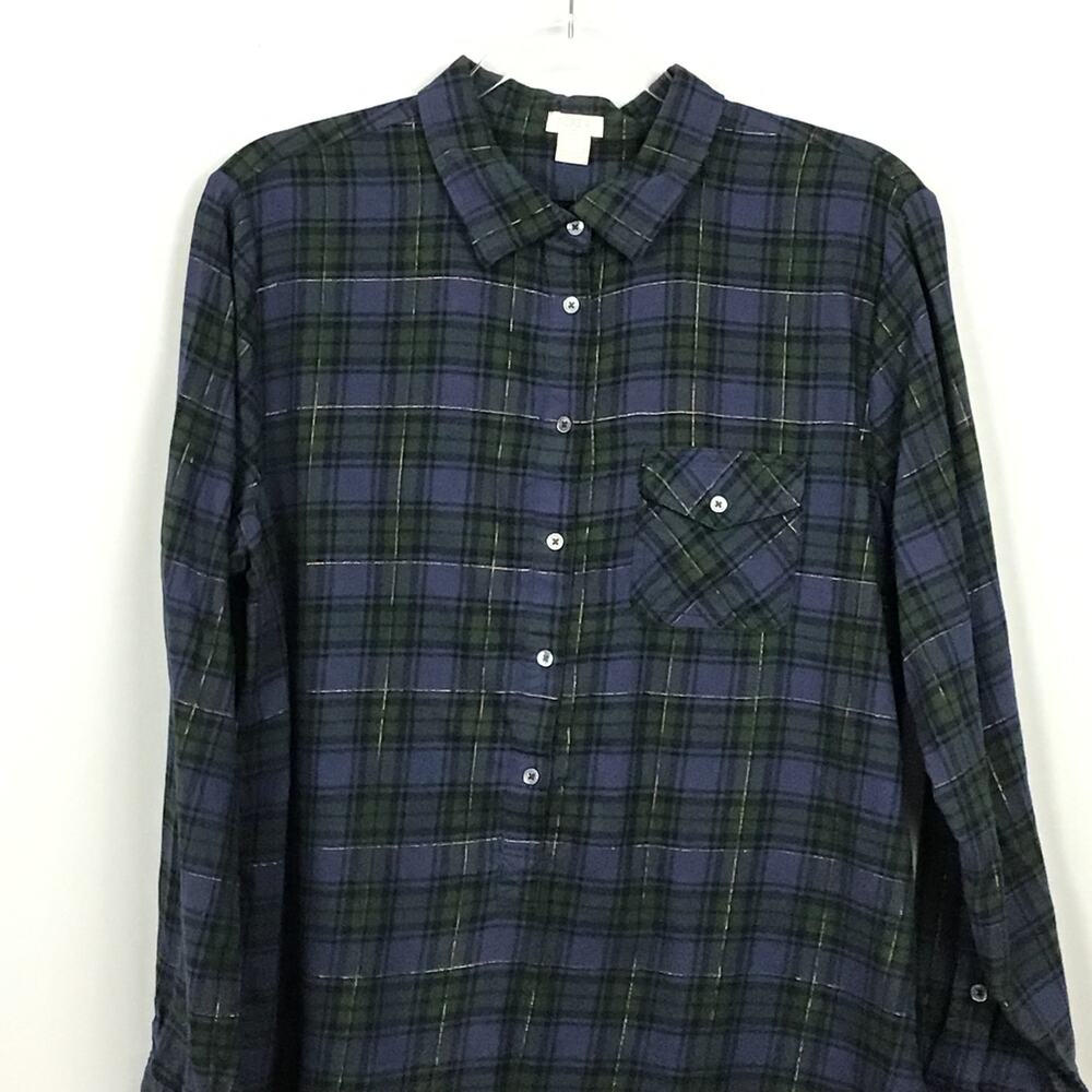 J. Crew The Perfect Shirt Popover Button Up Down Blackwatch Plaid Tunic Top sz L - Picture 4 of 8